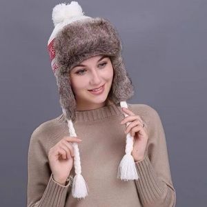 Fashion Knitted Winter Earflaps Caps Women Faux Fur